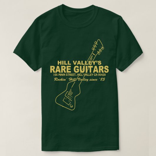 Hill Valley Rare Guitars Rockin Since 85 Chick T-shirt (Design voorkant)