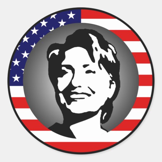 Hillary Clinton 08, Amerikaanse vlag. Ronde Sticker (Voorkant)