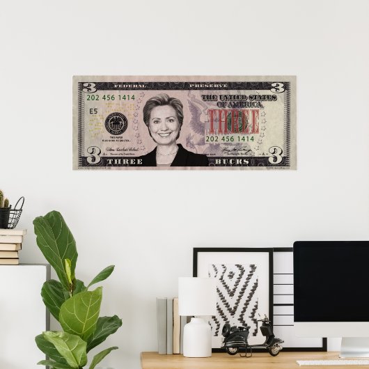 Hillary Clinton $3 Bill Poster (Thuiskantoor)