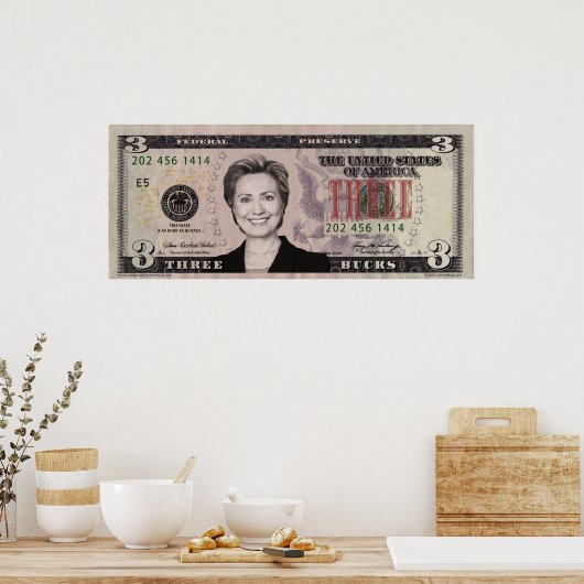 Hillary Clinton $3 Bill Poster (Keuken)