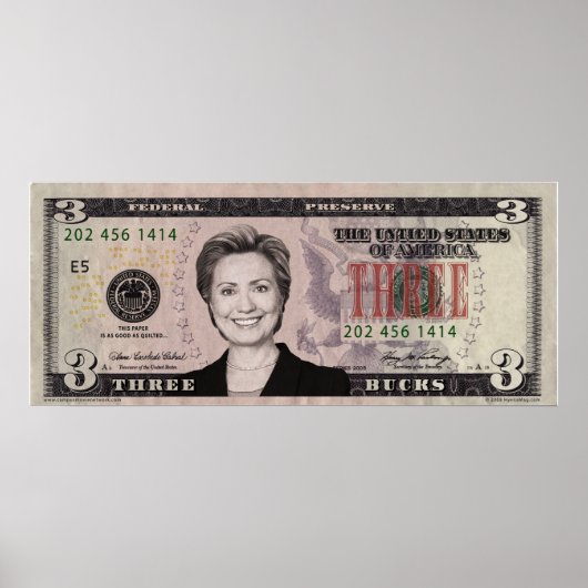 Hillary Clinton $3 Bill Poster (Voorkant)
