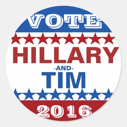 Hillary Clinton en Tim Kaine 2016 Ronde Sticker (Voorkant)