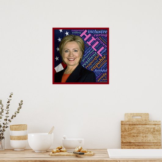 Hillary Clinton Pres, Flag & Caring WordPoster Poster (Keuken)