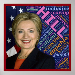 Hillary Clinton Pres, Flag & Caring WordPoster Poster