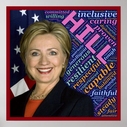 Hillary Clinton Pres, Flag & Caring WordPoster Poster (Voorkant)