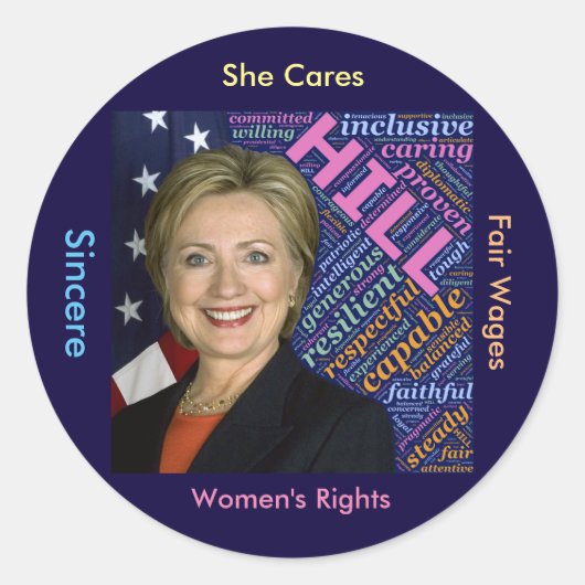 Hillary Clinton Pres., Flag & Caring Words Sticker (Voorkant)