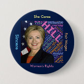 Hillary Clinton Pres, Flag en Caring Words Button (Voorkant)