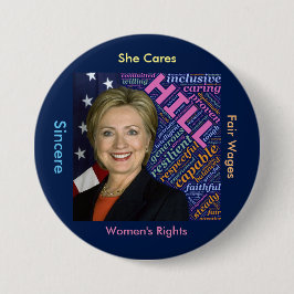 Hillary Clinton Pres, Flag en Caring Words Button