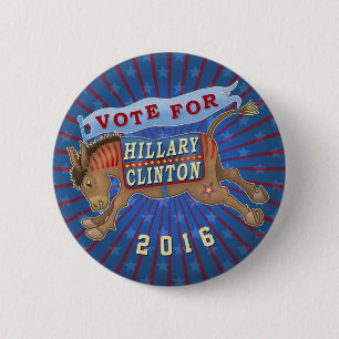 Hillary Clinton President 2016 Democraat Donkey 2 Ronde Button 5,7 Cm