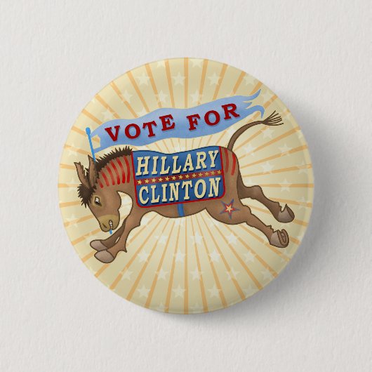 Hillary Clinton President 2016 Democraat Donkey Ronde Button 5,7 Cm (Voorkant)