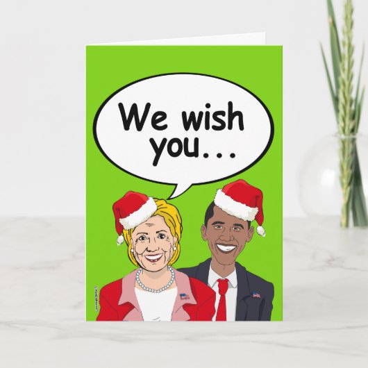 Hillary en Obama Kerstmis Kaart - We wensen u Ame (Voorkant)