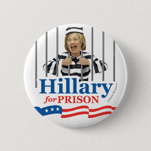 HILLARY IN DE GEVANGENIS! Anti CLINTON Stop Haar O Ronde Button 5,7 Cm