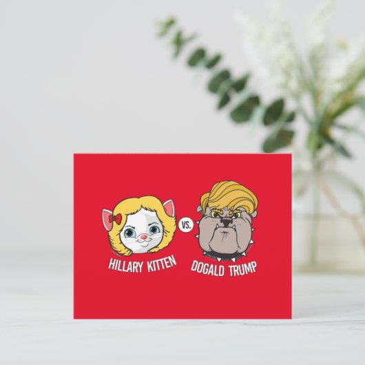 Hillary Kitten vs Dogald Trump - Verkiezing Cartoo Briefkaart (Staand voorkant)