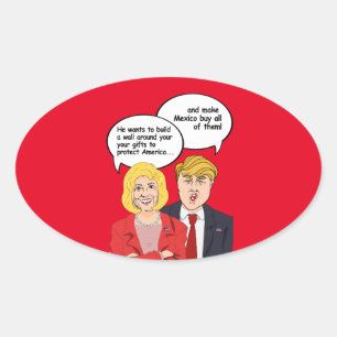 Hillary versus Trump Birthday Kaart - Een muur om  Ovale Sticker