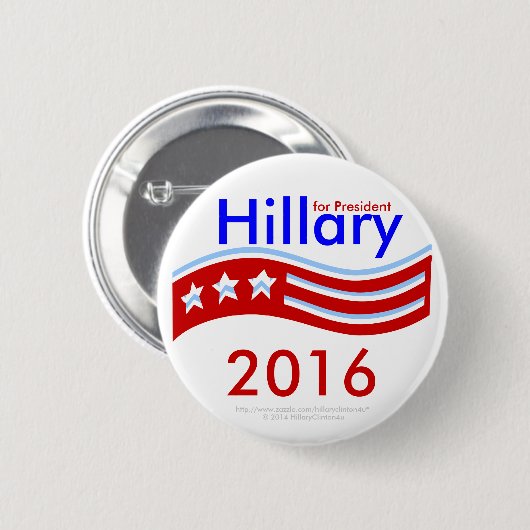 Hillary voor President 3-sterren Vlag 2016 Button (Voorkant /achterkant)