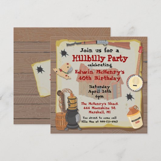 Hillbilly Feest Uitnodiging (Voorkant / Achterkant)