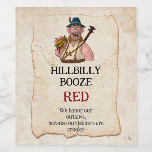 HillBilly Grill Red Wine/Booze Label. Wijn Etiket (Enkel label)