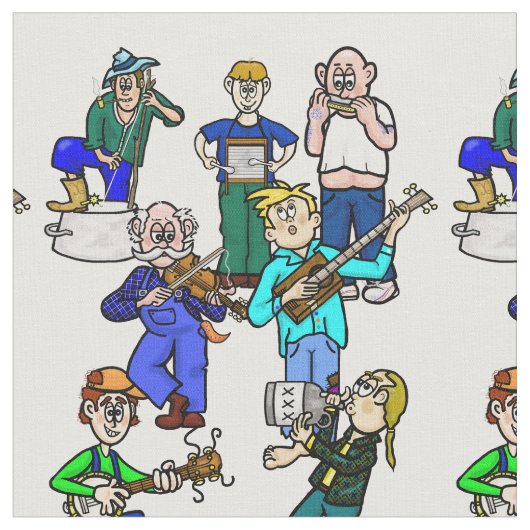Hillbilly Jug Band Musicians Fabric Stof (Close Up)