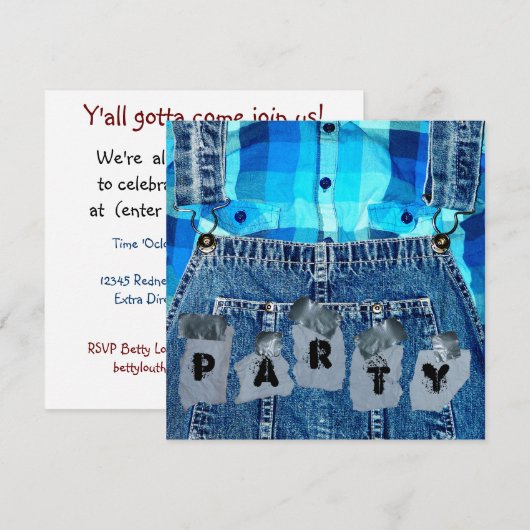 Hillbilly Party! Jean Overalls Pset en Duct Tape Kaart (Voorkant / Achterkant)