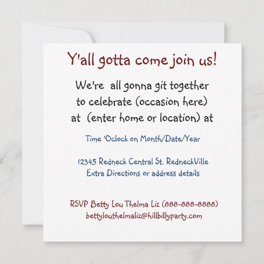 Hillbilly Party! Jean Overalls Pset en Duct Tape Kaart (Achterkant)