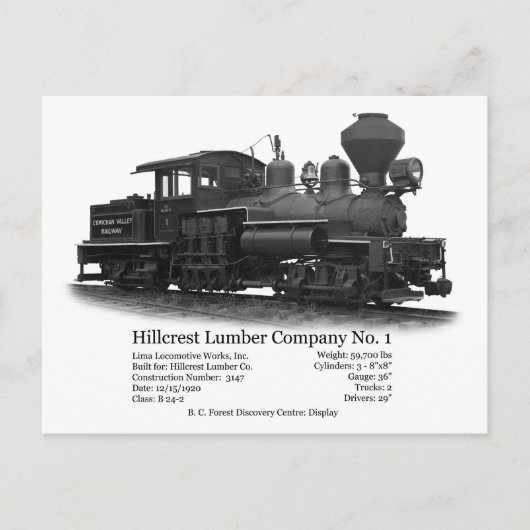 Hillcrest Shay No. 1 Briefkaart (Voorkant)