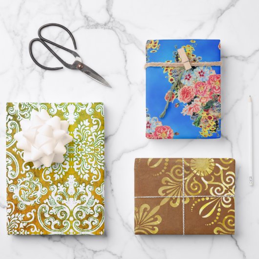 Hillrose Gold, Woodbury en Floral Sampler Inpakpapier Vel (Voorkant)
