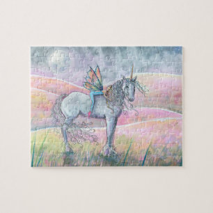 Hills of Enchantment Unicorn en Fairy Fantasy Art Legpuzzel