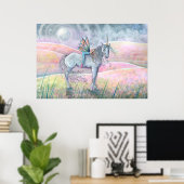 Hills of Enchantment Unicorn en Fairy Fantasy Art Poster (Thuiskantoor)