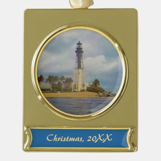 Hillsboro Inlet Light Ded Verguld Banner Ornament (Voorkant)