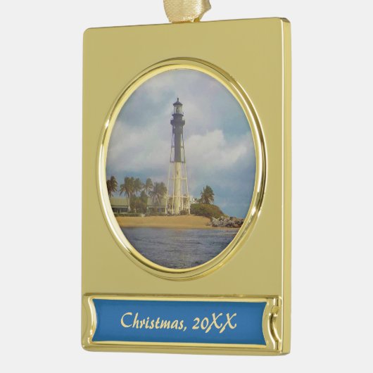 Hillsboro Inlet Light Ded Verguld Banner Ornament (Links)