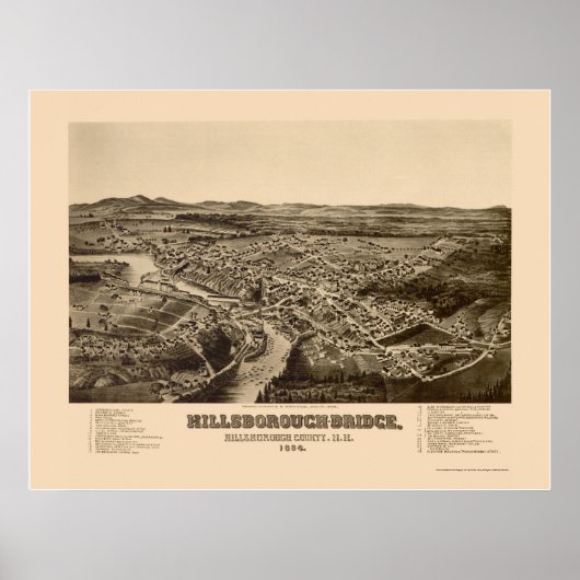 Hillsborough, NH Panoramic Map - 1884 Poster (Voorkant)
