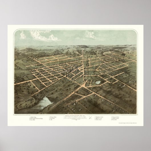Hillsdale, MI Panorama Map - 1866 Poster (Voorkant)