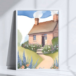 Hillside Cottage   Aquarel Bakstenen Huis Schilder Poster