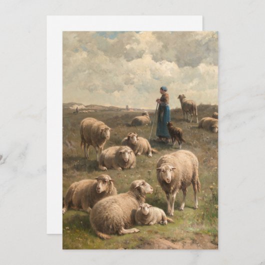 Hillside Landscape met Sheep en Shepherdess Feestdagenkaart (Voorkant / Achterkant)