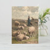 Hillside Landscape met Sheep en Shepherdess Feestdagenkaart (Staand voorkant)