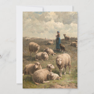 Hillside Landscape met Sheep en Shepherdess Feestdagenkaart