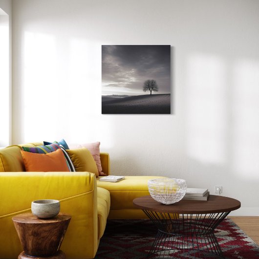 Hillside Landschap Canvas, Eenzame Boom Canvas Afdruk