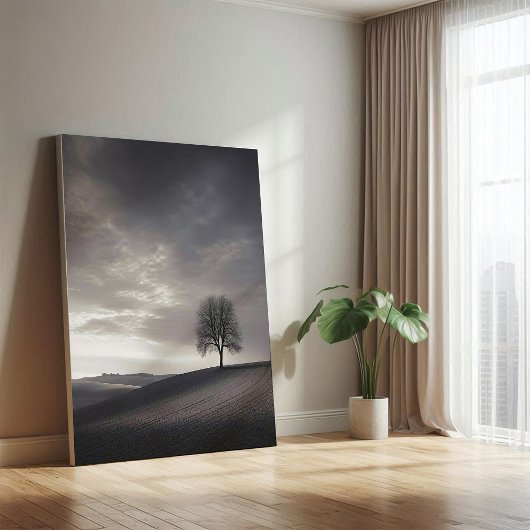 Hillside Landschap Canvas, Eenzame Boom Canvas Afdruk