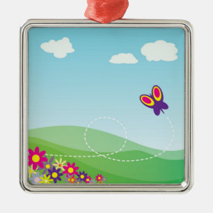 HILLSIDE MET BUTTERFLES EN STROMEN METALEN ORNAMENT