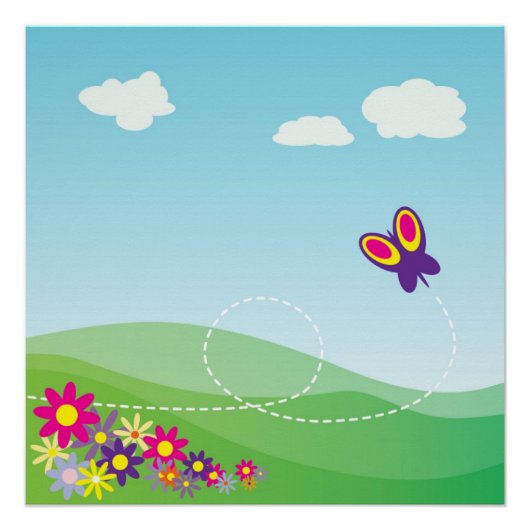 HILLSIDE MET BUTTERFLES EN STROMEN POSTER (Voorkant)