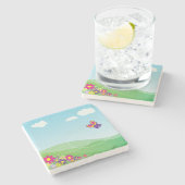 HILLSIDE MET BUTTERFLES EN STROMEN STENEN ONDERZETTER (Zijkant)