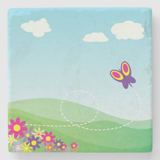 HILLSIDE MET BUTTERFLES EN STROMEN STENEN ONDERZETTER (Voorkant)