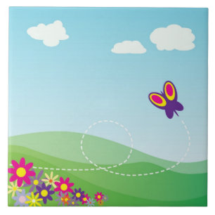 HILLSIDE MET BUTTERFLES EN STROMEN TEGELTJE