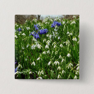 Hillside of Early Spring Flowers Landscape Vierkante Button 5,1 Cm