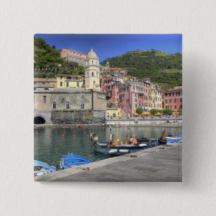 Hillside stad Vernazza, Cinque Terre, Liguria Vierkante Button 5,1 Cm