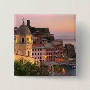 Hillside stad Vernazza 's avonds, Cinque Vierkante Button 5,1 Cm