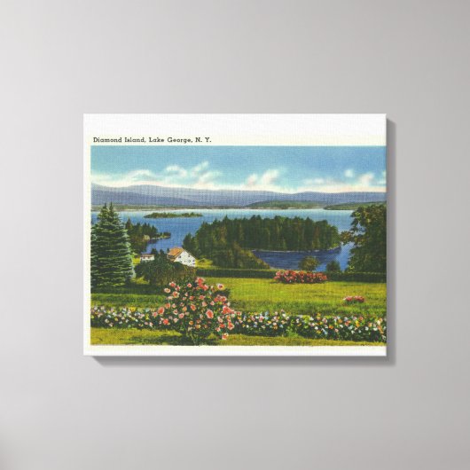 Hillside-Uitzicht van Diamond Island en Lake Canvas Afdruk (Voorkant)