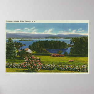 Hillside-Uitzicht van Diamond Island en Lake Poster