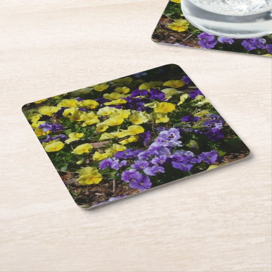 Hillside van Paarse en gele pansies Kartonnen Onderzetters (Schuin)