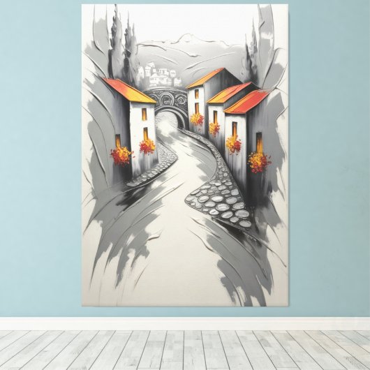 Hillside Village Pathway Canvas Afdruk (Insitu (Houten vloer))